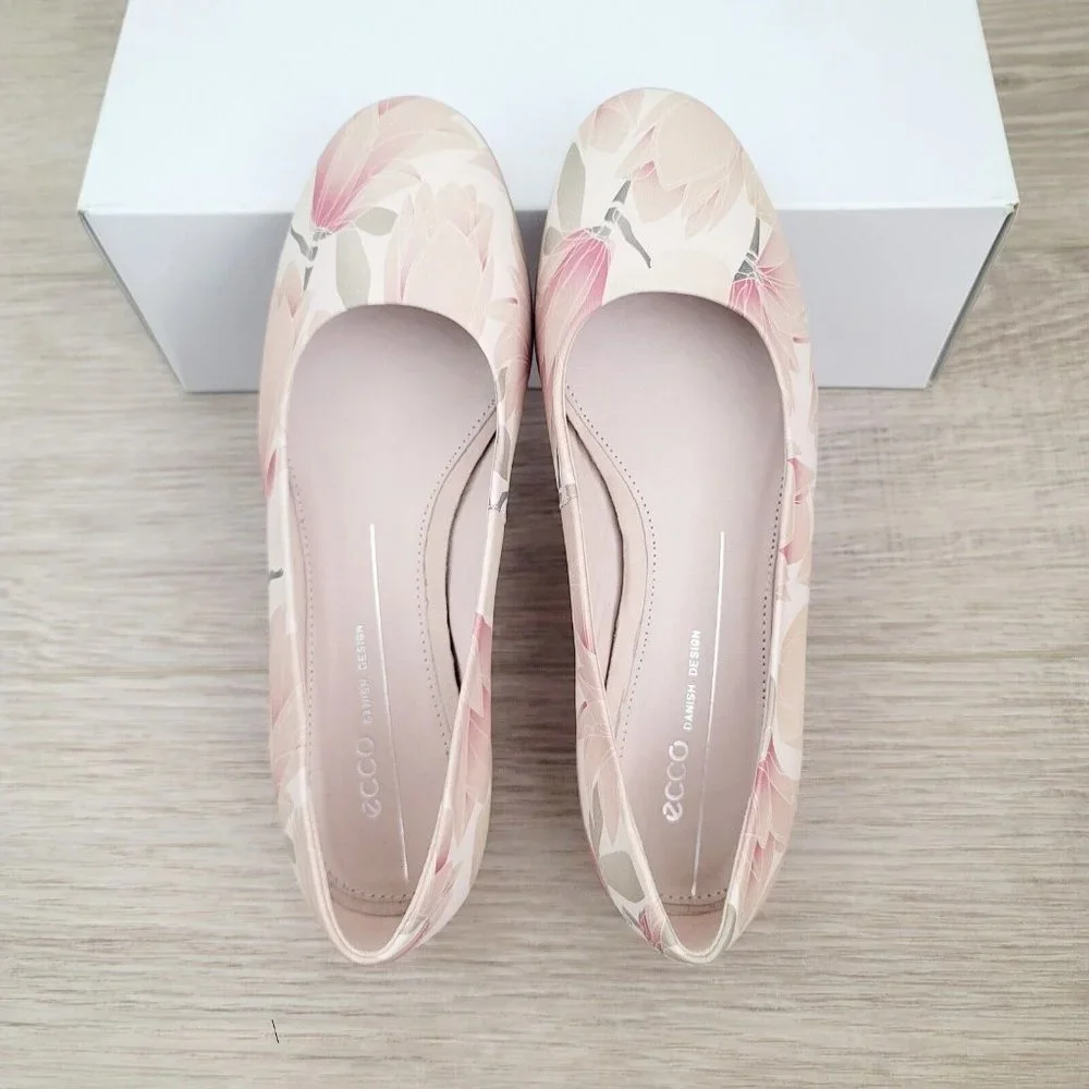 Ecco Anine Pink Beige Floral Ballet Ballerina Flats Slip On Leather Shoes 6 37_4